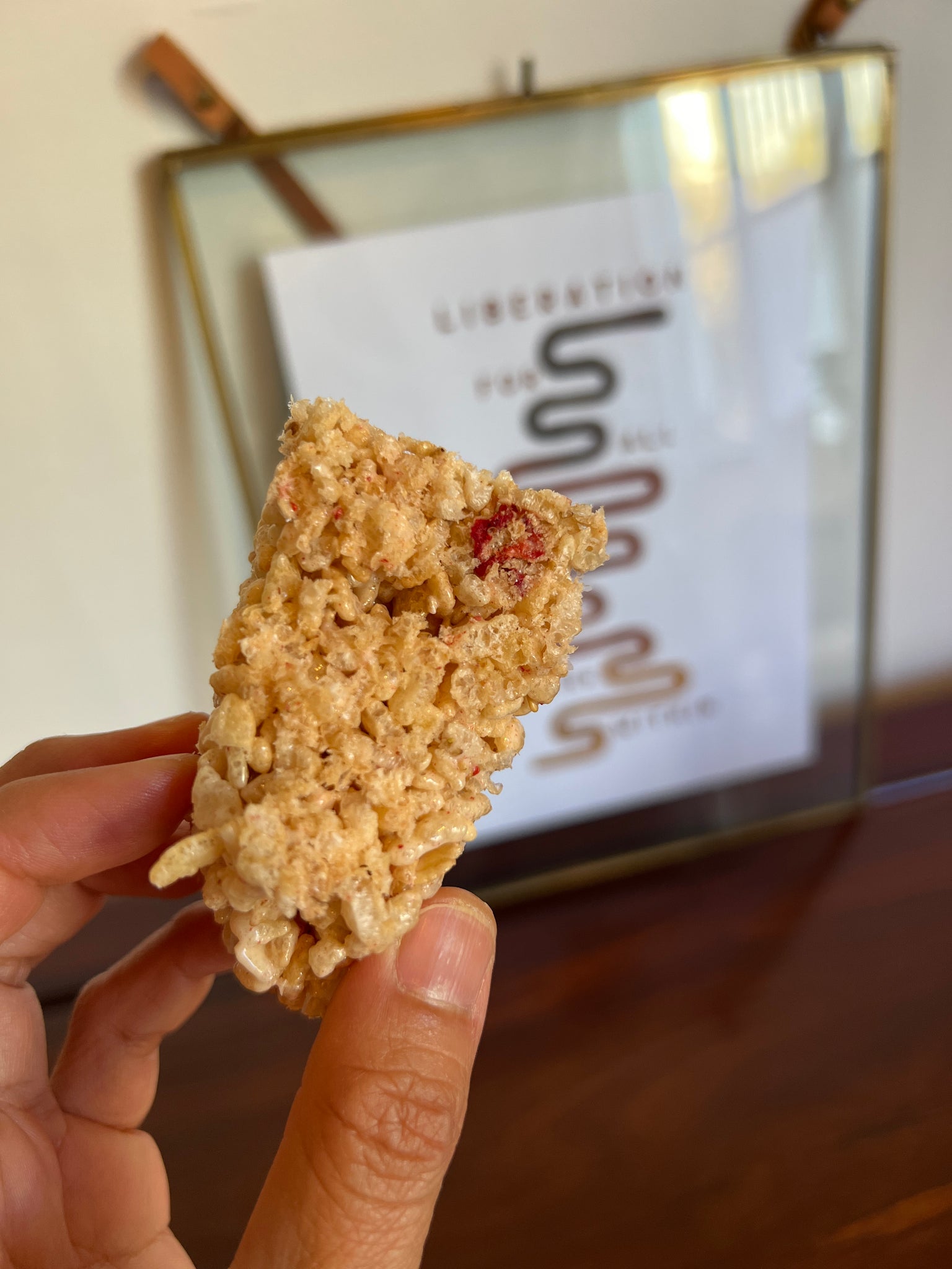 lower sugar salted strawberry & (roasted) sesame rice crispy treats